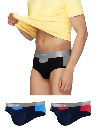 Buy Pack of 3 Illuminati Intellisoft Micro Modal Color Blocked Solid Men Brief in UAE