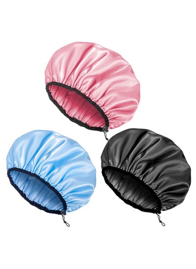 Buy Shower Cap for Women, Adjustable Reusable, Extra Large  Hair Cap for All Hair lengths, 3 Colors in UAE