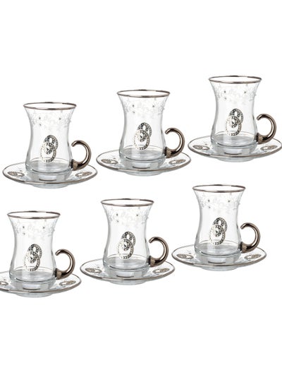 Buy A tea set of 6 tea cups + 6 Turkish crystal tea saucers with distinctive, elegant and modern designs in Saudi Arabia