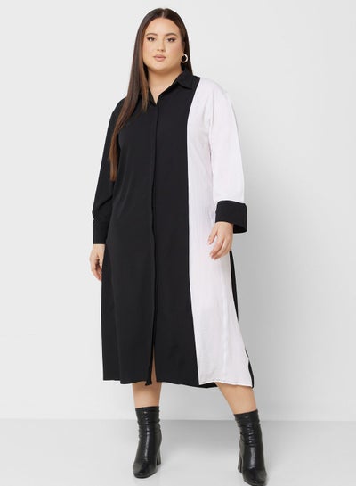 Buy Colourblock Detail Shirt Dress in Saudi Arabia