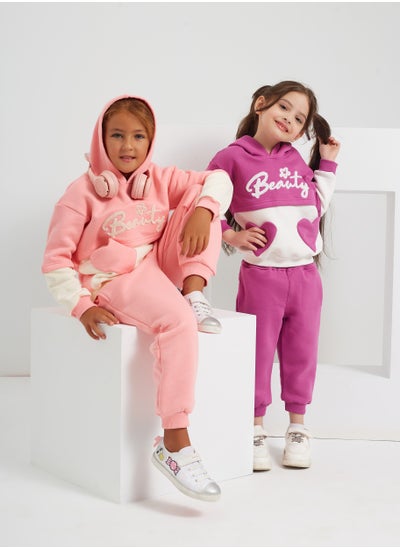 Buy Girls  Printed Cotton Set of sweatshirt and pants-purple in Egypt