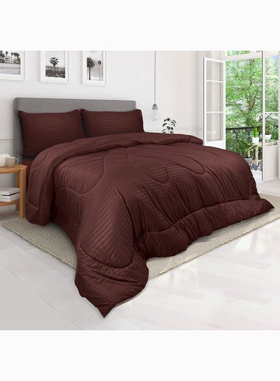 اشتري Down Alternative Comforter  Set -Ultra Soft Brushed Stripe Microfiber Fabric, 200GSM Soft Fibersheet Filling, Size : King  240 x 260cm  Chocolate في الامارات