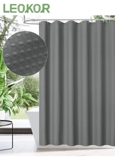 اشتري Water Repellent Waffle Weave Textured Fabric Shower Curtain for Bathroom Grey في السعودية