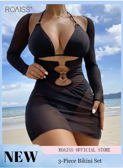 Buy 3 Piece Tankini Bikini Set Women'S Beach Swimsuit Set With Adjustable Bra And High Waist Swim Bottoms And Sun Protective Cover Up in Saudi Arabia