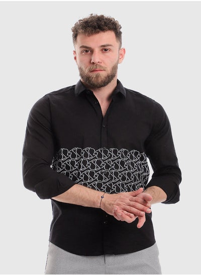 Buy Printed Long Sleeves Button Down Shirt -Black in Egypt