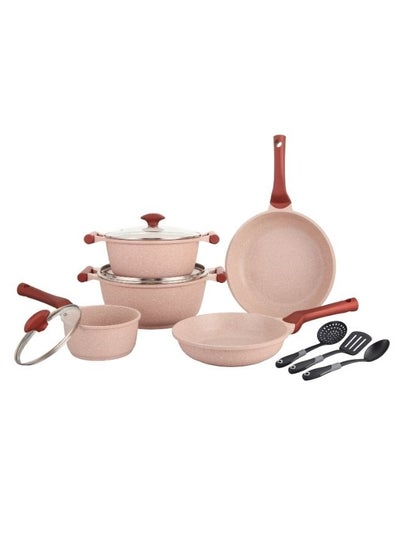 Buy Prestige Essentials Nonstick Pots and Pans Set | Induction Cookware Set 11 Pieces | Non Stick Set Combo | Granite Cooking Set | Fry Pan Non Stick Combo Set - Pink in UAE