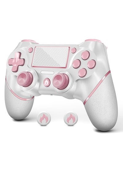 Buy Wireless Controller for PS4, Custom Design V2 Gamepad Joystick for PS4 with Non-Slip Grip of Both Sides and 3.5mm Audio Jack! Thumb Caps Included! (Pink-White) in Saudi Arabia