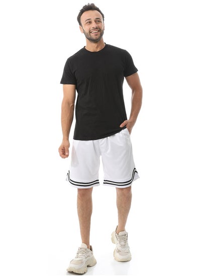 اشتري Elastic Waist With Drawstring Sports Shorts_White & Black في مصر