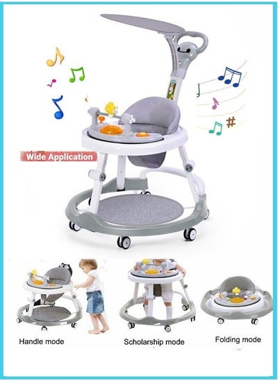 Buy Foldable Multi-Function Baby Walker  Foldable Baby Walker for Boys and Girls, 3 in 1 Toddler Walker Learning-Seated or Walk-Behind Adjustable Speed Rear Wheels Safety Bumper Detachable Seat (Gray) in UAE