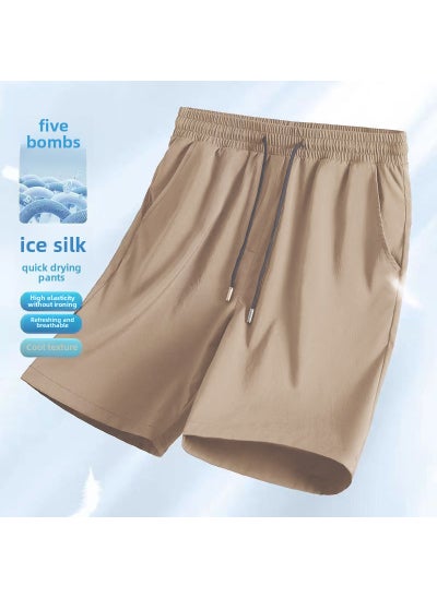 اشتري 2024 New Summer Ice Silk Shorts, Tech Stretchable, Unisex, 3 Colors [Five-prevention and five-bomb ice silk shorts] khaki في الامارات