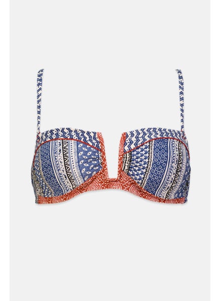 Buy Women Padded Printed Bikini Top, Red and Blue Combo in Saudi Arabia