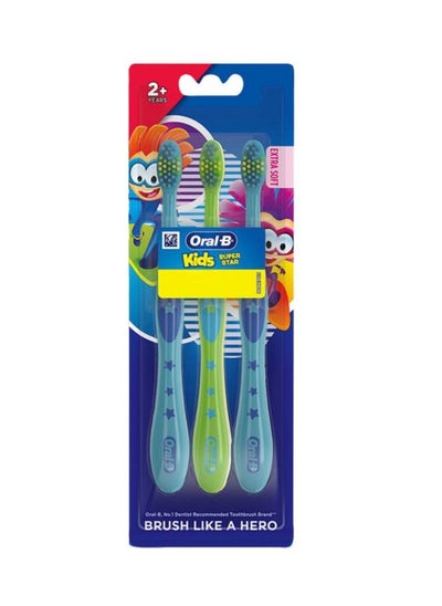 Buy Kids Toothbrush 2+ Years Extra Soft 3-Piece Multi-Colour in Saudi Arabia