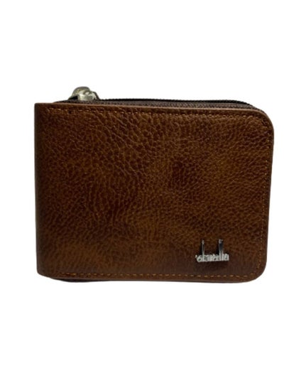 اشتري Men's brown leather wallet with zipper في مصر