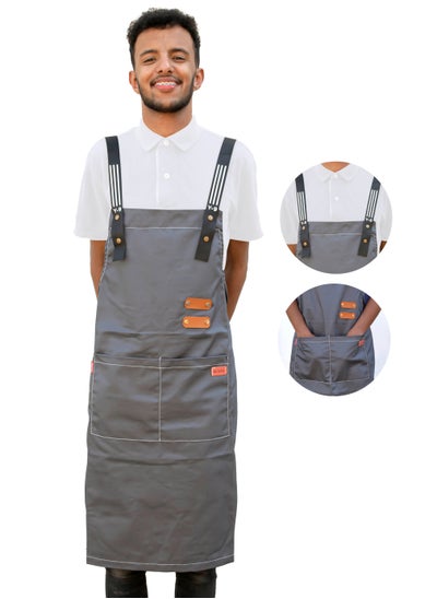 Buy Apron Barista Fabric With Comfort Pockets And Gray Expandable Straps in Saudi Arabia