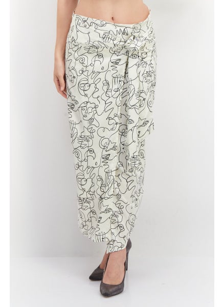 اشتري Women All Over Print Midi Skirt, Cream/Black في الامارات