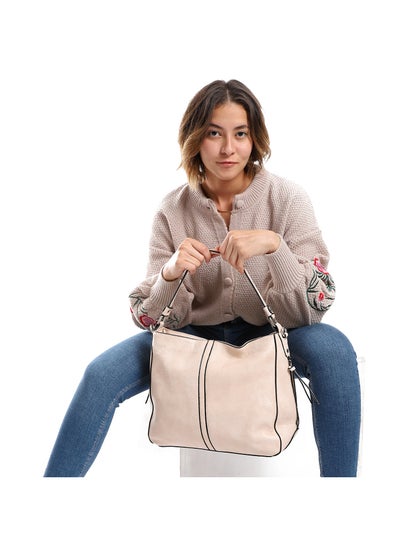 Buy Simple Textured Leather Shoulder Bag - Beige in Egypt