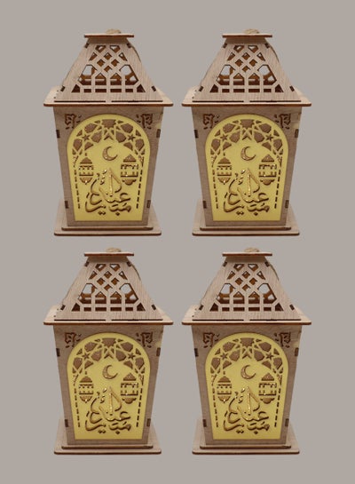 اشتري 4 قطع خشبية فانوس رمضان رمضان مبارك ديكور ضوء العيد مصباح فانوس للاستخدام الداخلي والخارجي ديكور ضوء رمضان 13X8.5 سم في الامارات