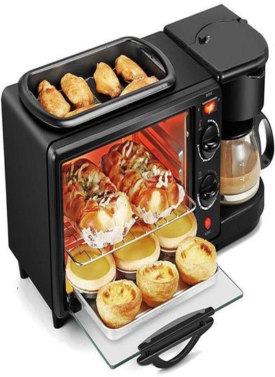 اشتري Three-In-One Breakfast Machine Electric Oven Coffee Omelet Bread Machine Toaster Air Fryer & Coffee Tea Maker Black في الامارات