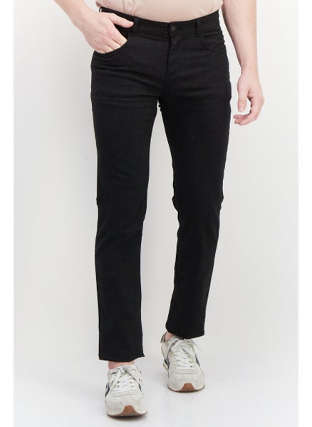 اشتري Men Regular Fit Microgrid Print Stretchable Denim, Black في الامارات