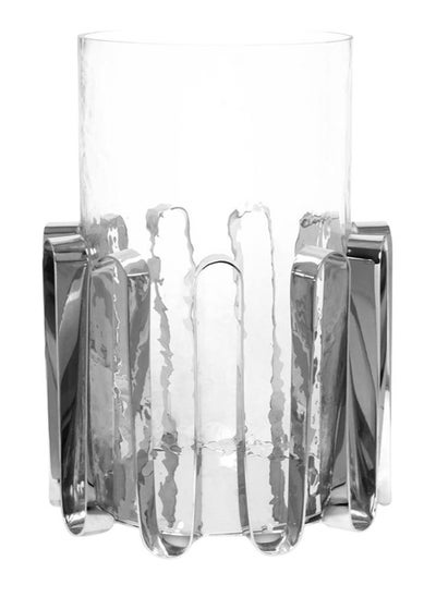 Buy Swirl Pillar Candle Holder, Clear & Nickel – 15x27 cm in UAE