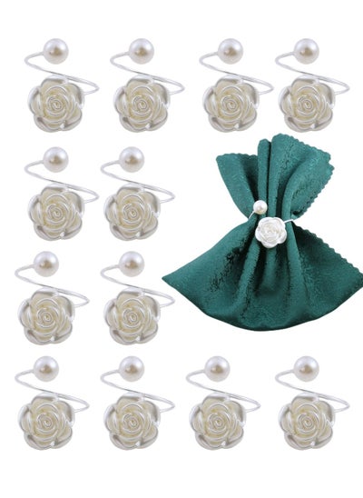 Buy 12Pcs Napkin Rings Pearl Napkin Holder Rose Napkin Buckles for Wedding Banquet Home Party Kitchen Decor in Saudi Arabia