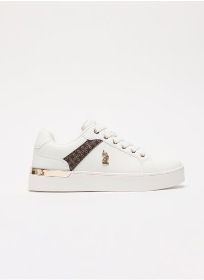 اشتري Women's White Low-Top Sneakers - Classic Style with Dark Brown Accent and Gold Logo Detail for Elegant Everyday Wear في الامارات