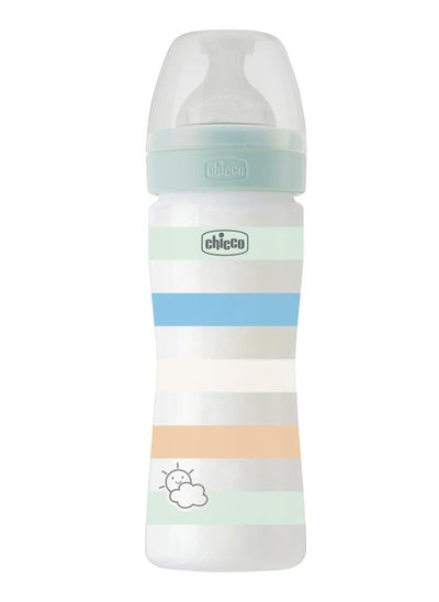 Buy Chicco Well-Being Plastic Feeding Bottle for Boys 250ml, White/Green in Egypt