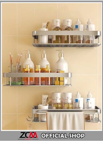 اشتري Premium 3 Layer Wide Bathroom Rectangular Rack - Punch Free Wall Mounted Storage for Toilet, Sink and Shower - Includes Rod and Hooks for Efficient Organization في الامارات