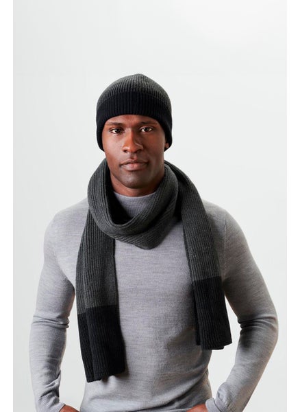 اشتري Men Knitted Scarf 180 x 30 cm, Black/Grey في الامارات