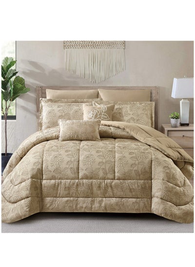 Buy Hotel Bedding Comforter Set King Size 8-Pcs Luxury And Stylish Quilted Comforter With Brushed Microfiber And Soft Down Alternative Filling,Dark Beige in Saudi Arabia