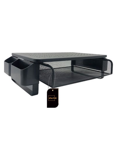 Buy Metal Monitor Stand with Storage Drawer for PC/Laptop/Printer, Desk Organizer for Home and Office Black in UAE