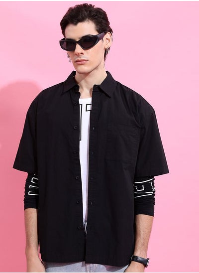 Buy Oversized Solid Drop Shoulder Shirt in Saudi Arabia