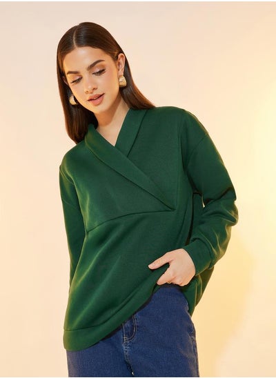 Buy Solid Lapel Long Sleeve Sweatshirt in Saudi Arabia