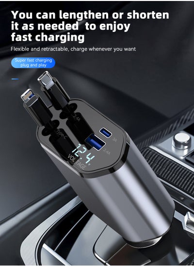 Buy 12/24V 120W Fast Car Charger with Retractable Charging Cable Fast Car Power Adapter PD20W for iPhone Type C 40W Car Bluetooth USB Charger Plug with iPhone,Samsung,Galaxy,Huawei,Xiaomi in Saudi Arabia