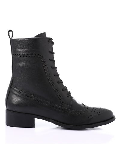 Buy Perforated Pattern Lace Up Ankle Boots - Black in Egypt