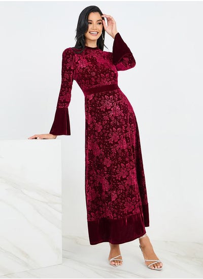 Buy Jacquard Velvet Maxi Dress with Bell Sleeve in Saudi Arabia