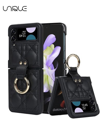 اشتري Phone Case Compatible with Samsung Galaxy Z Flip 4, Leather Shockproof Protective Kickstand Ring Holder Galaxy Z Flip 4 Slim Thin Cover(Black) في الامارات