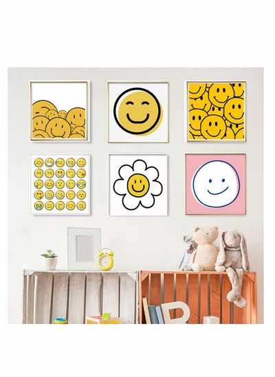 اشتري Wall Art Canvas Prints Painting, 6 Pcs Kids Room Decor Set, Happy Smiley Drawing Picture Posters for Office Home Living Room Boys Girls Bedroom, Nursery Decorations Baby Gifts 12x12", Unframed في الامارات