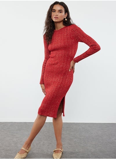 Buy Burgundy Midi Glittery Knitwear Dress TWOAW24EL00047 in Egypt