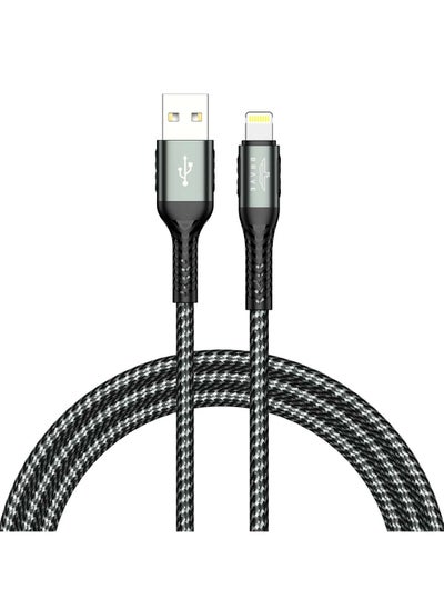 اشتري Brave 30W USB to Lightning Nylon Braided Data Cable 3.1A Fast Charging Charger for iPhone 14 Pro Max, iPhone 13 12 11 Pro Max Mini XS Plus 1.2m (Black) في الامارات