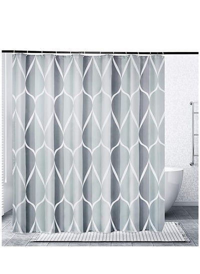 اشتري Grey Fabric Shower Curtain, Waterproof Design and Polyester, Shower Curtains Set for Bathroom W 72 x H 72, Durable and Washable with 12 Hooks في السعودية