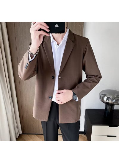 Buy 1 x 5 pcs Mens Casual Blazer 2022 Autumn Trendy British Jacket Brown in Saudi Arabia