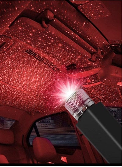 اشتري USB Car Roof Star LED Lights, Flexible Romantic Galaxy USB Night Lamp Fit All Cars Ceiling Decoration Light Interior Ambient Atmosphere -No Need to Install (Red) في الامارات