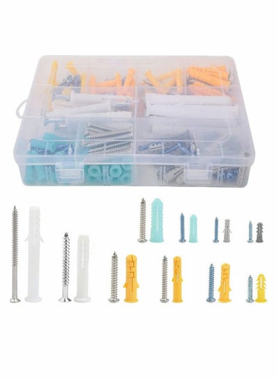 اشتري Self Tapping Screws and Ribbed Anchors Assortment Kit 200PCs Wall Plugs Set Plastic Drilling Drywall for Hollow Hanging or Blinds في الامارات