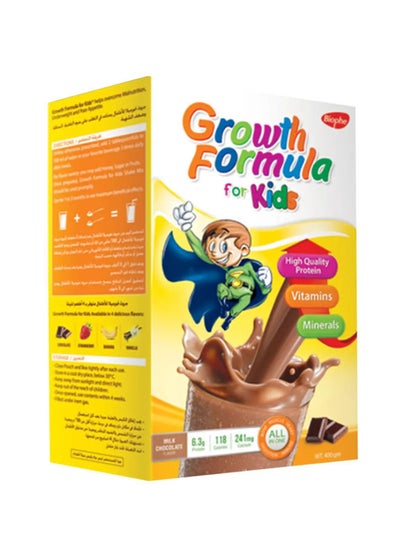 اشتري جروث فورميلا للاطفال مكمل غذائى متكامل و متوازن – 6.3 جرام بروتين يساعد الاطفال على النمو بشكل صحى و تعويض نقص التغذية من سن 1 – 12 سنة - بطعم الشوكولاتة - 400جم في مصر