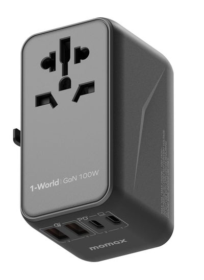 Buy UA10D 1-World 100W GaN 4 Ports + Multi Plug Travel Adapter Multi Volt 100-250V USB-C / USB-A - Black in UAE