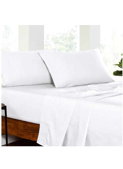 Buy Premium Bedding Fitted Sheet Set 3-Pcs King Size Sheet Set With Pillowcases Set, Soft and Silky 35cm Extra Deep Cooling Microfiber Bed Sheet,White in Saudi Arabia