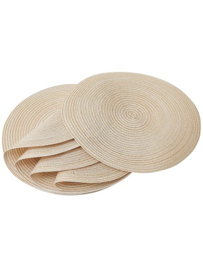 اشتري Placemats, Round Braided Placemats for Dining Table Diameter 15 inches, Woven Heat Resistant Anti-Slid Cotton Washable Kitchen Table Mats (Beige, Set of 6) في السعودية