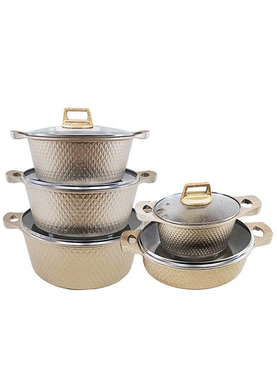 Buy 10-piece Marble Cookware Set Aluminum Pots And Pans With Non-stick Finish Glass Lid PFOA-free Gold 20-24-28-32 Cm (deep Stockpot) + 28 Cm (shallow Stockpot) in UAE