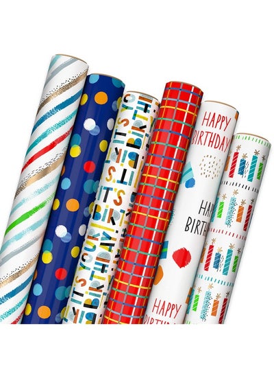 Buy Colorful Wrapping Paper Bundle With Cutlines On Reverse (6 Rolls 115 Square Feet Total) Red Blue Yellow Green Rainbow Stripes Polka Dots For Birthdays Graduations Father'S Day in UAE